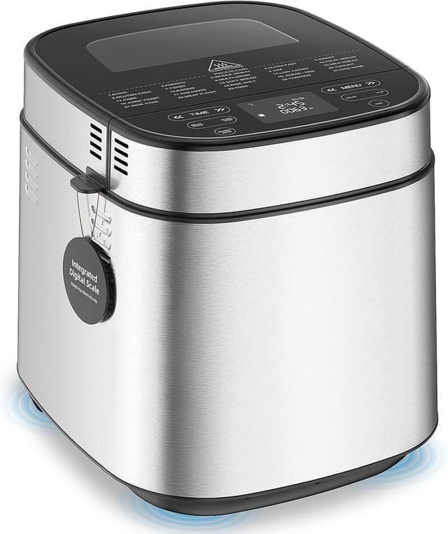 Detalle de LCKSMAL 2.5LB Bread Maker with Built-in Electronic Scale, 25 Programs, Adjustable Baking & Fermentation (White)