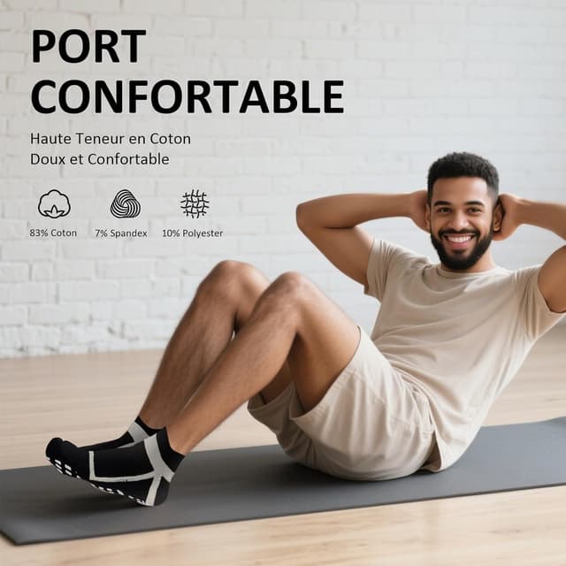 Detalle de ZAKASA lot de 3 paires de chaussettes antidérapantes yoga & pilates pour homme (basses, sans couture)