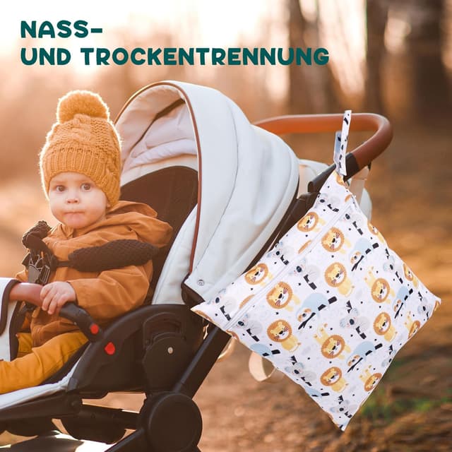 Detalle de Loscarol 2-teiliges Wetbag-Set (groß) für Kindergarten, wasserdichte Windeltaschen & Schwimmsachen – Bear