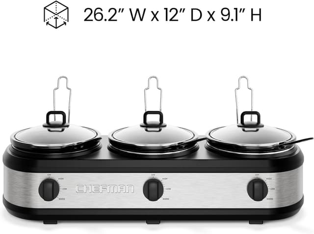 Thumbnail 6 de Chefman Triple Slow Cooker & Food Warmer with 3 Ceramic Crocks (7.5-Quart Total, PFAS-Free)