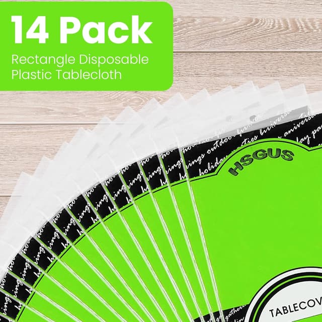 Detalle de 14-Pack Premium Lime Green Plastic Tablecloth (54 x 108 in) for Rectangle Tables