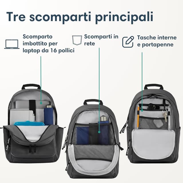 Detalle 1 de LARKSON Zaino scuola grigio 16 pollici