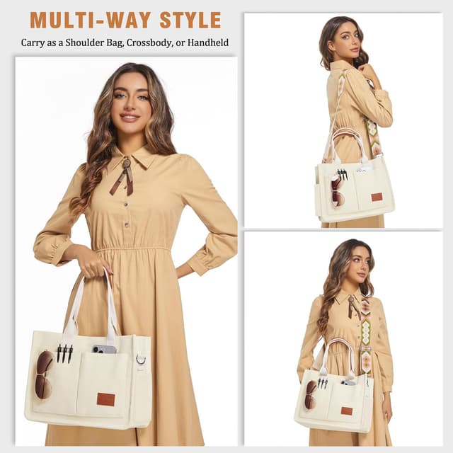 Detalle de Captain Blues Canvas Tasche Damen – große Tote Bag mit Reißverschluss, Fächern & breiten Schultergurten