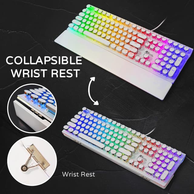 Detalle 2 de RK ROYAL KLUDGE S108 Typewriter Gaming Keyboard with Number Pad, Detachable Wrist Rest, Blue Clicky Switches, Retro RGB