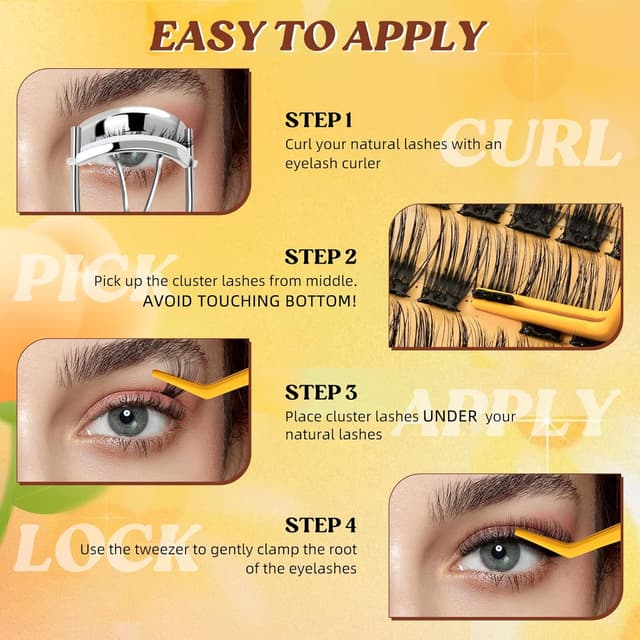 Detalle 2 de QUEWEL Selbstklebende Wimpern-Extensions (60 Stück) – 10–16 mm, wiederverwendbare Cluster ohne Kleber