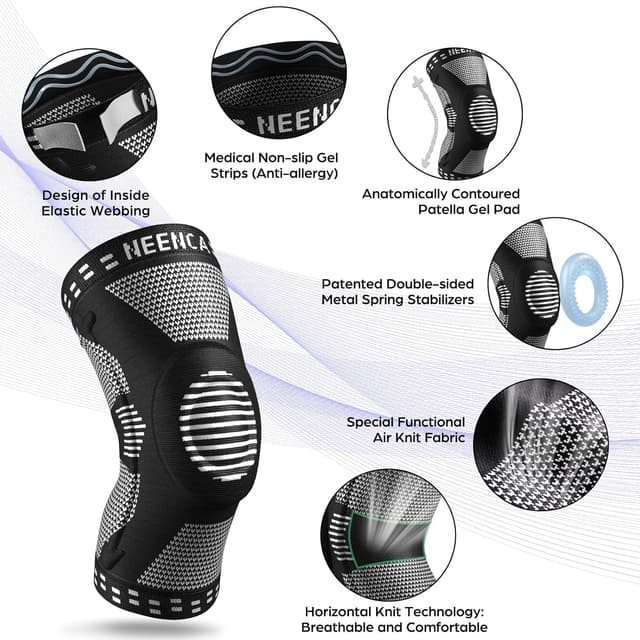 Detalle de NEENCA Professional Knee Brace Knee Compression Sleeve with Patella Gel Pads & Side Stabilizers