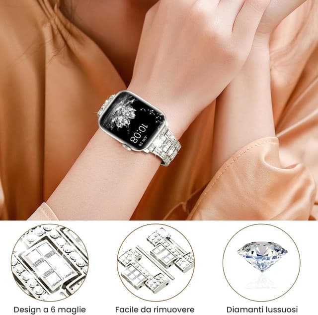 Detalle de Bracciale in brillante “cristalli” per Apple Watch Donna compatibile 38/40/41/42/44/45/46/49 mm
