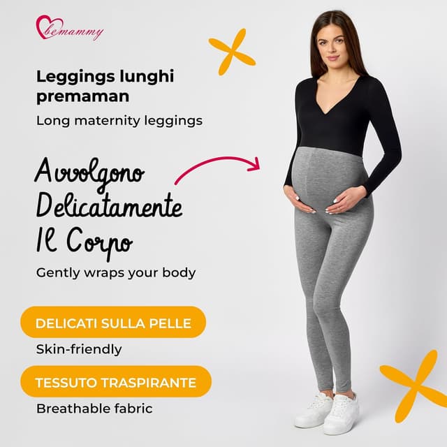 Detalle de Be Mammy Leggings premaman lunghi a vita alta BE20-230