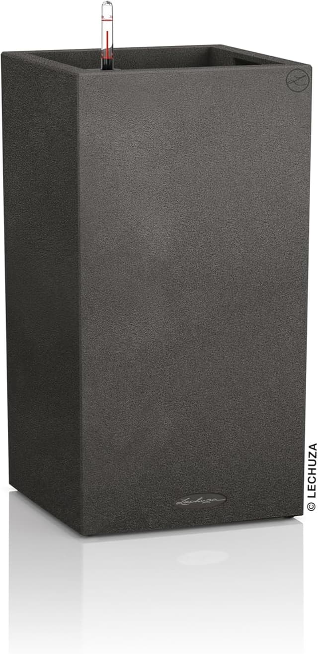 Detalle de Lechuza Komplett-Set für Garten (Stone Collection) in Schwarz, Pflanzsäule 40 x 40 x 76 cm – inkl. Bewässerungssystem