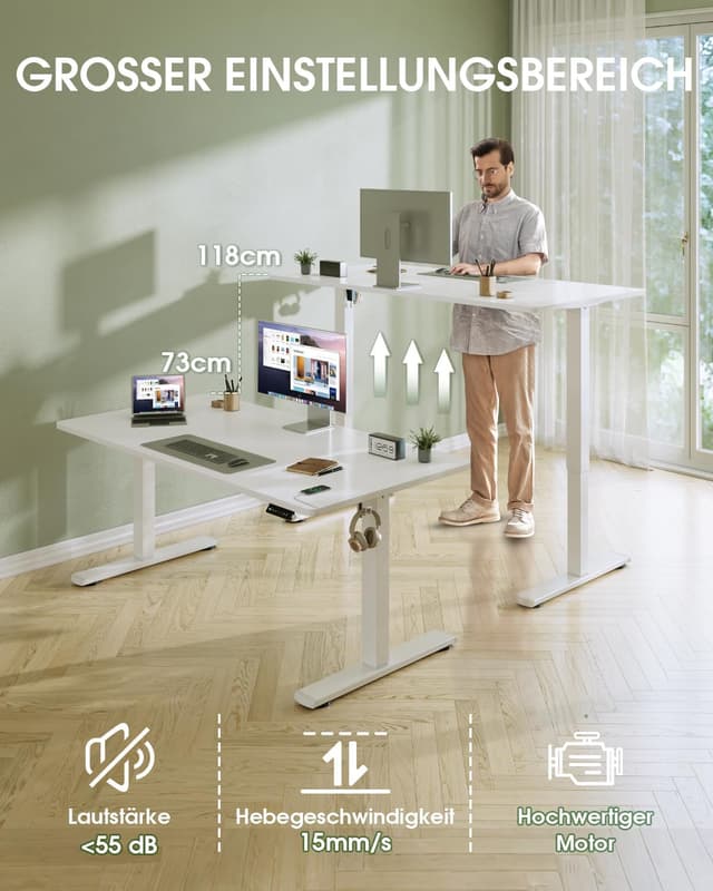 Detalle 2 de Flamaker höhenverstellbarer Schreibtisch elektrisch mit Memory-Steuerung, Ganze Tischplatte 110 x 53 cm (Weiß)