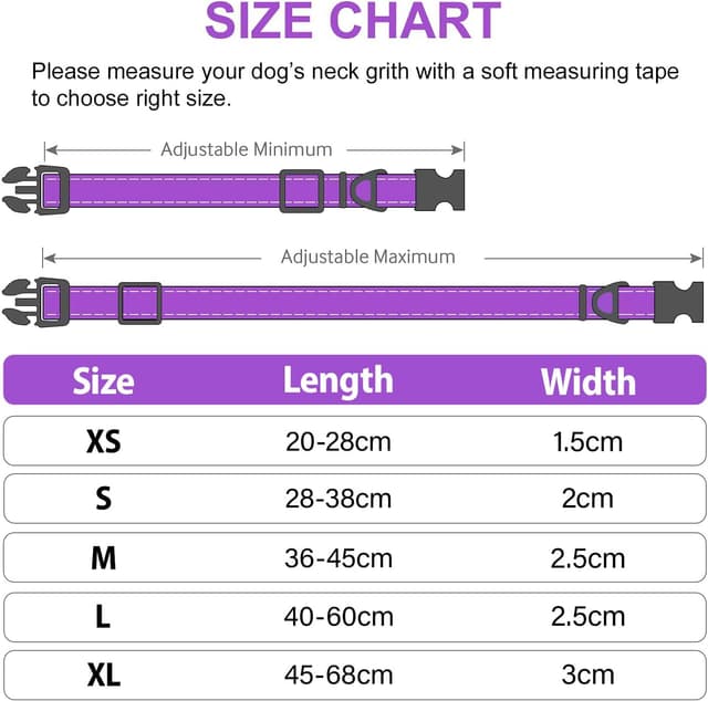 Detalle 2 de Joytale Reflective Dog Collar (Soft Neoprene Padded) – Adjustable Breathable Nylon Collar for Medium Dogs (M), Purple