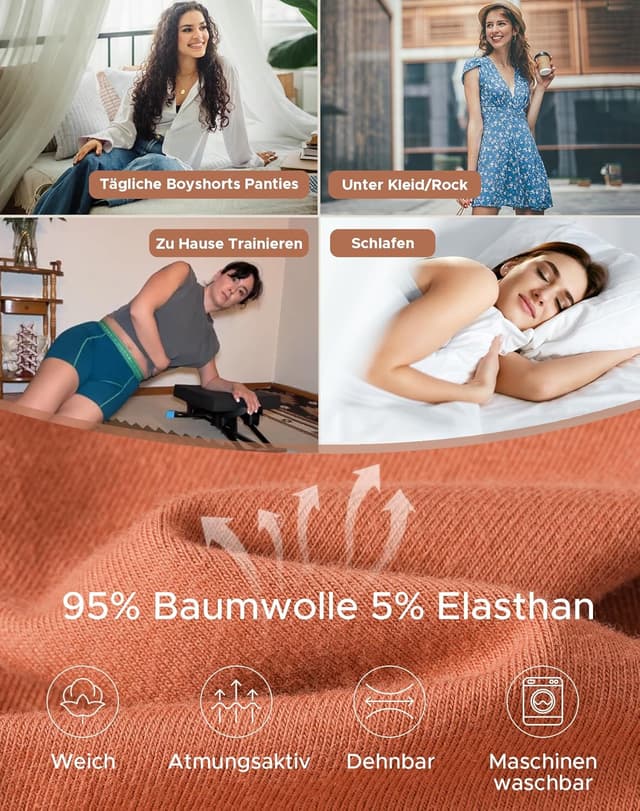 Detalle de INNERSY Boxer Femme Coton Stretch Shorty Taille Basse – Caleçon court en lot de 3
