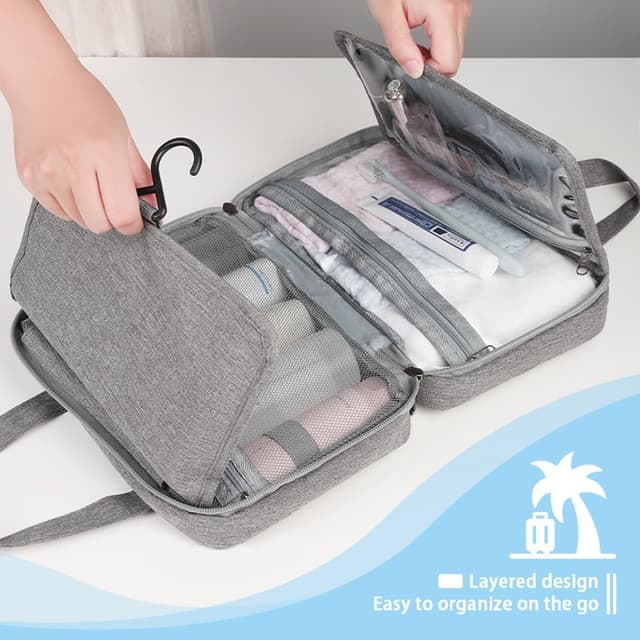 Detalle de Pinkiou Hanging Toiletry Bag for Women – waterproof travel wash bag with 4 compartments and swivel hook