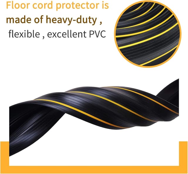 Detalle de 6M Heavy-Duty Floor Cable Cover with Non-Slip Base, Cable Ties & Warning Line