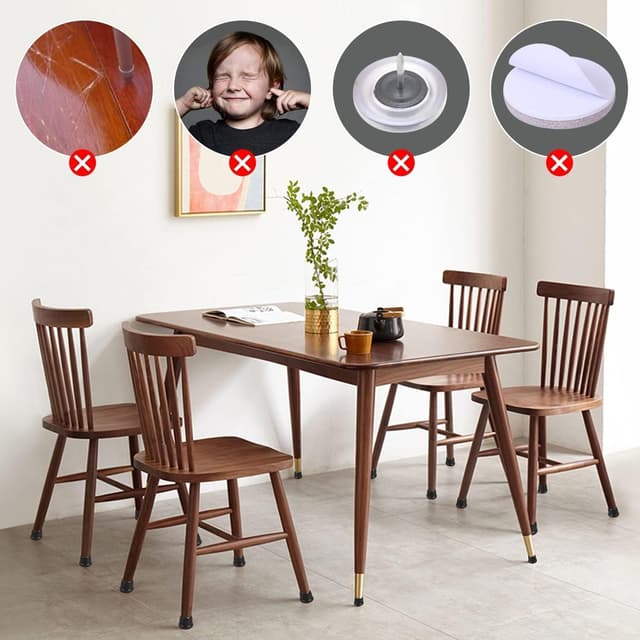 Detalle de 32 PCS Small Black Silicone Chair Leg Floor Protectors with Wrapped Felt (Round, Fit 0.75–1")