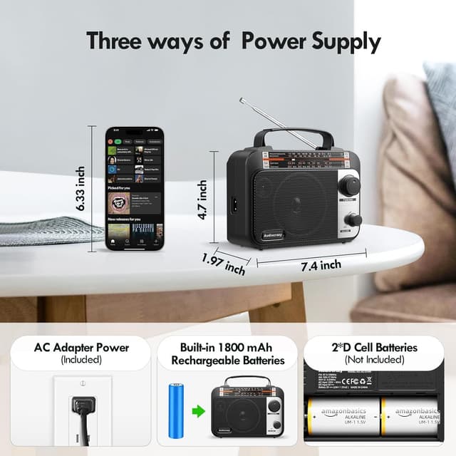 Detalle de Audiocrazy Radio AM/FM multibanda 1800 mAh