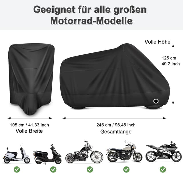 Detalle 2 de LIHAO Motorradabdeckung (Abdeckplane) 245 × 105 × 125 cm – winterfest, wasserdicht & UV-geschützt
