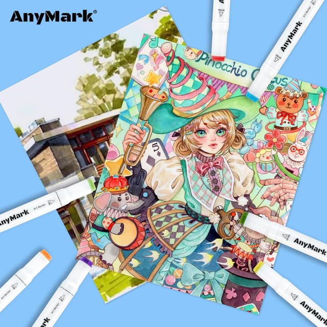 Detalle 2 de AnyMark 100 Farben Alkoholmarker Set