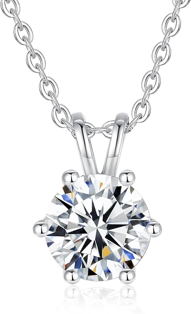 Detalle de FANCIME Moissanite Kette aus 925 Sterling Silber mit runden Moissanit-Anhänger (VVS1, Farbe D) – 40+5 cm