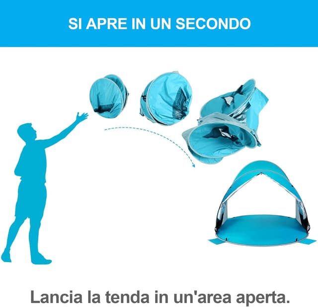 Detalle de Wolfwise Tenda pop-up istantanea per 3-4 persone UPF 50+ 220x145x120 cm, blu