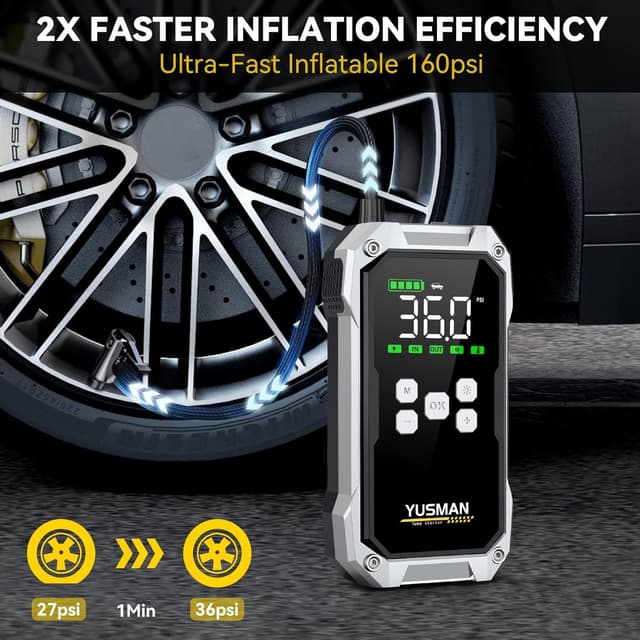 Detalle de YUSMAN Arrancador 12V 8000A con inflador 150 PSI