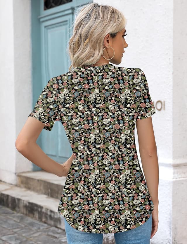 Detalle de Kistore Women’s Casual Crew Neck Pleated Short Sleeve Top (Sunburst Front)