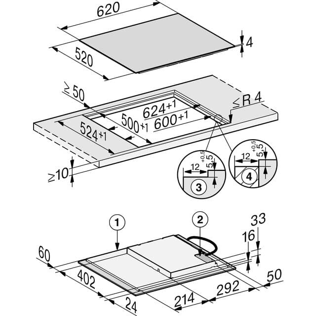 Detalle de Miele KM 7360 FL placa inducción 626 mm
