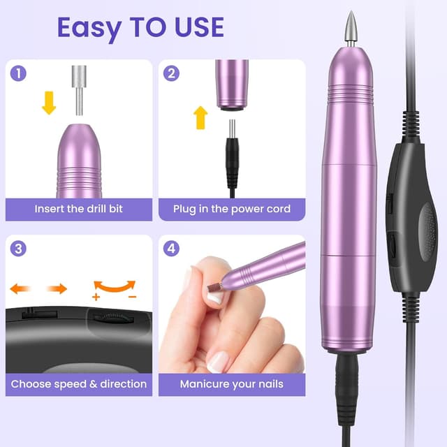 Detalle de KOOFIT Nagelfräser & elektrische Nagelfeile für Gelnägel – verstellbare Geschwindigkeit bis 20.000 u/Min