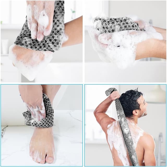 Thumbnail 6 de LOPHE – Coffret de 2 gant/serviette exfoliante extra longue pour la douche (dos et corps) noir