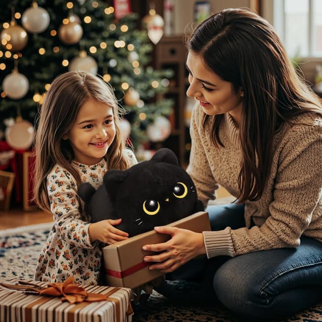 Detalle de Mewaii 16-inch Soft Black Cat Plush Pillow – Squishy cuddle plush for kids and adults