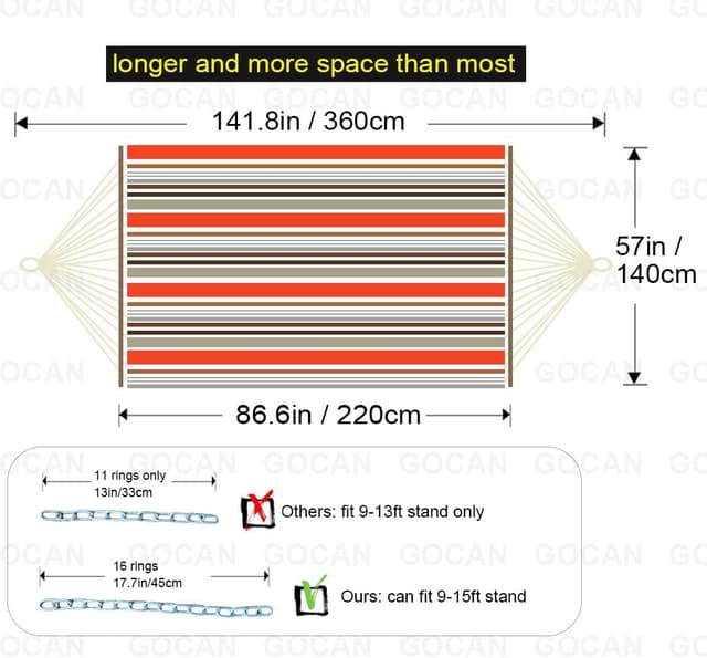 Detalle 2 de GOCAN Doppelhängematte 220 x 140 cm für Innenhof