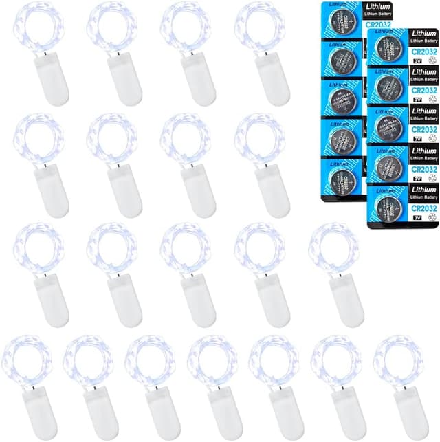 Detalle de LEECOCO Lichterkette mit Batterie (1 m, 20er-Pack) – kaltweiß, 10 LED je Kette