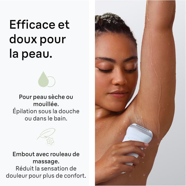 Detalle 2 de Braun Silk·épil 7 (7-011) épilateur électrique femme étanche argent, tête large et embout de massage