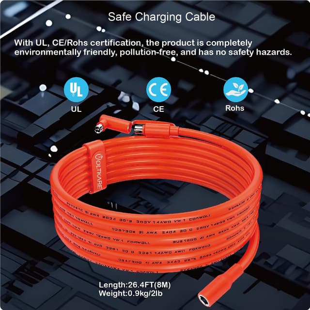 Detalle de VOLTKARE 26ft 14AWG Solar Extension Cable (DC 8mm) for Jackery Explorer, BLUETTI AC180/EB3A and more