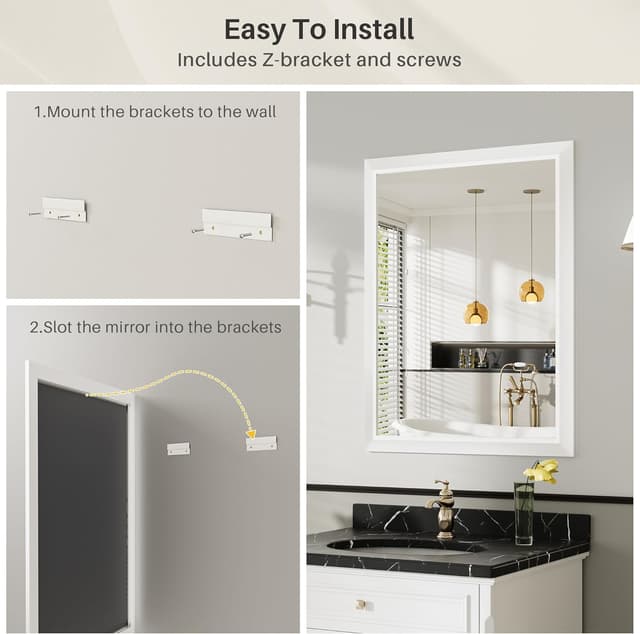 Thumbnail 6 de 24x30 Inch White Bathroom Mirror with Metal Frame