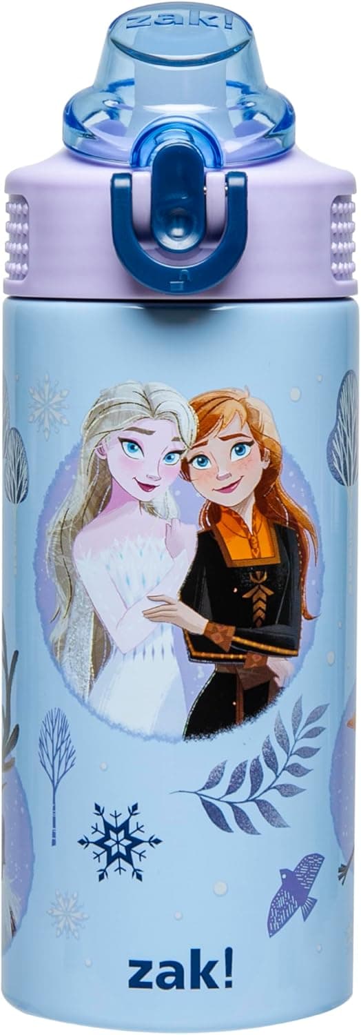 Detalle de Zak Designs Disney Frozen Sage Kids Water Bottle (14oz) — Stainless Steel Straw Bottle With Handle & Leak-Proof Pop-Up Cover