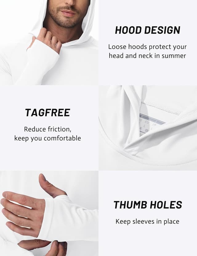 Detalle de TACVASEN Herren UV-Schutz Hoodie mit Daumenlöchern und UPF 50+