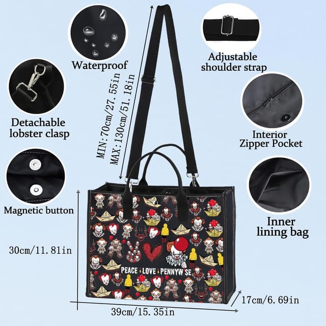 Detalle de LEVLO Cosmetic Make Up Bag – Peace Love Pennywise zipper pouch