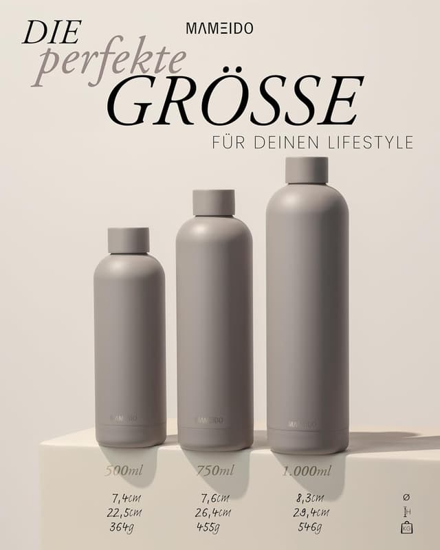 Detalle de MAMEIDO Thermosflasche 1 l – auslaufsichere Edelstahl-Trinkflasche, kohlesäuregeeignet, BPA-frei (Black Marble Gold)