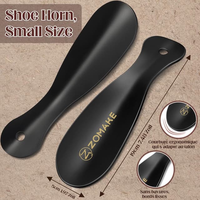 Detalle de ZOMAKE Chausse-pieds en métal 2 pièces, format court 19 cm (noir)