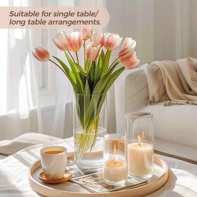 Detalle de Lot de 6 vases cylindriques en verre transparent ComSaf pour centres de table, 15,2 à 25,4 cm