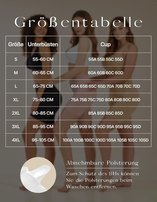 Detalle 2 de SIMIYA Damen Bustier ohne Bügel – gepolstertes Schlaf- & Sport-BH mit mittlerer Stützung