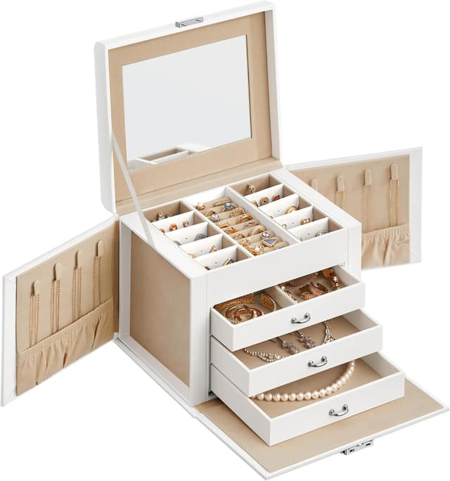 Thumbnail 6 de SONGMICS Boîte à bijoux 5 niveaux avec 4 tiroirs, miroir intérieur et serrure JBC153WD03