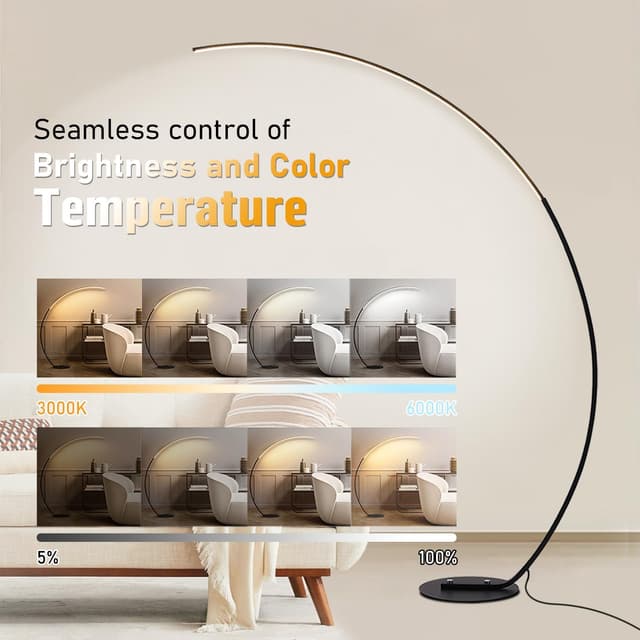 Detalle 2 de Linkenail LED Stehlampe mit Bogen für Wohnzimmer, dimmbar (25 W, 3 Farbtemperaturen) inkl. Fernbedienung