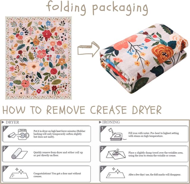 Thumbnail 6 de Rugcomf 2x3 Indoor Door Mat Rug (Beige) – Machine Washable, Non-Slip Low Pile Boho Floral