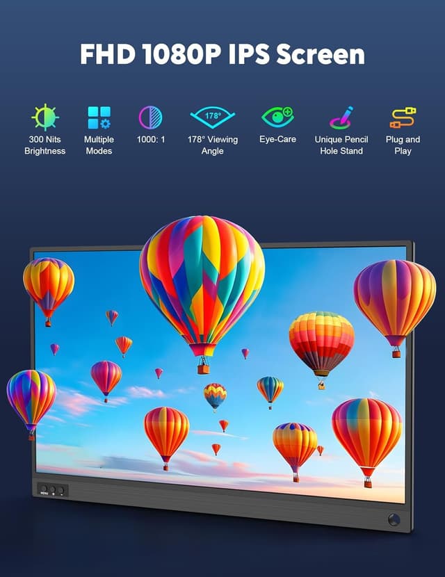 Detalle 2 de MAGICRAVEN Second Screen Portable Monitor 15.6-inch 1080P IPS (USB-C / Mini HDMI) with Dual Stand