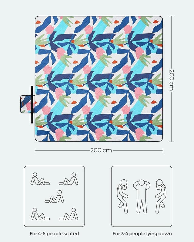 Detalle de SONGMICS Picnic Blanket 200 x 200 cm (GCM087Q03) – large foldable mat for camping, park, beach