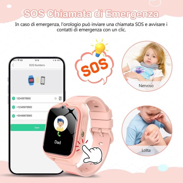 Detalle 2 de IOWODO Smartwatch Bambini 4G con GPS, videochiamata e tasto SOS
