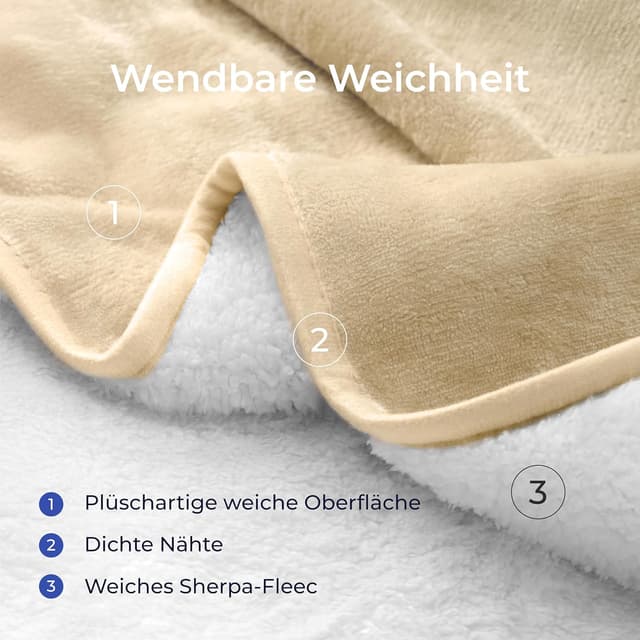 Detalle de Dreamzie wasserdichte Decke 218 × 274 cm für Sofa & Bett – reversible Hundedecke aus Sherpa-Fleece, beige