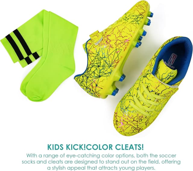 Detalle 2 de brooman Kids Firm Ground Soccer Cleats with Soccer Socks (Boys & Girls)